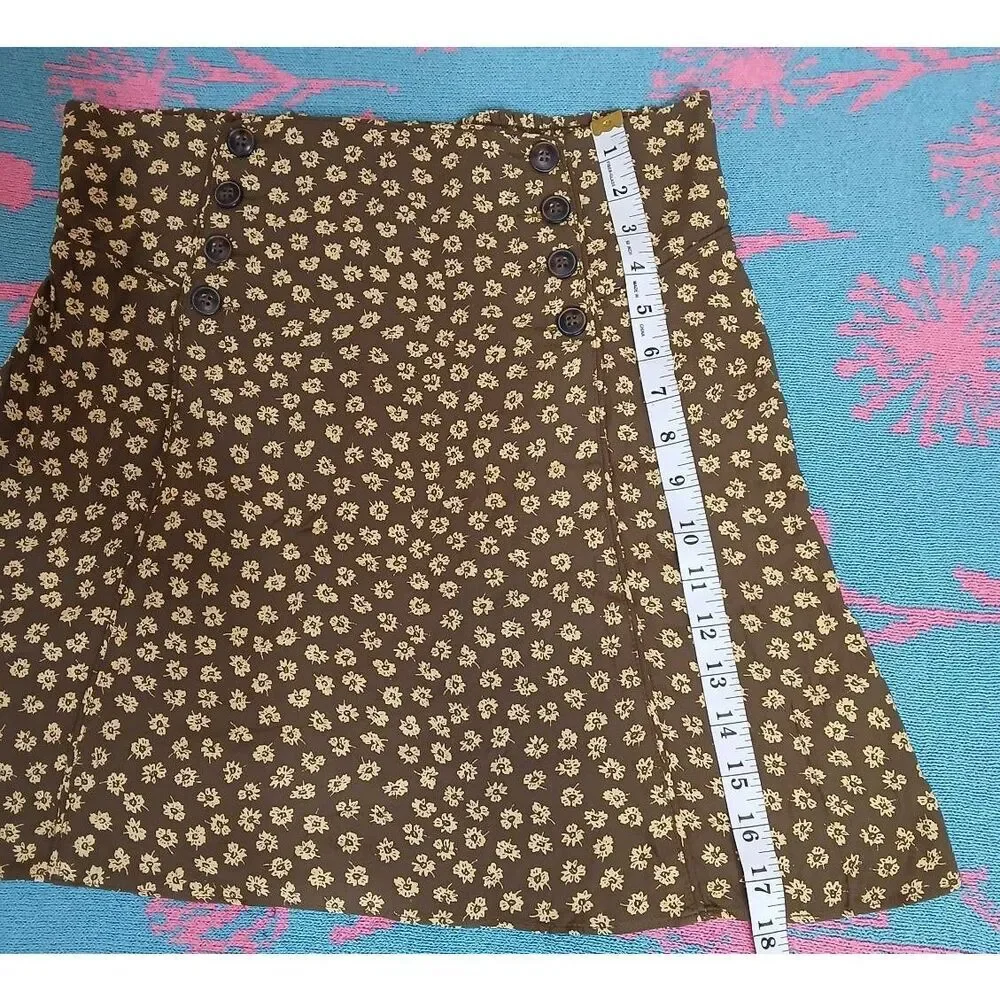 Madewell Womenlarge mini skirt viscose floral seaweed green boho elastic waist